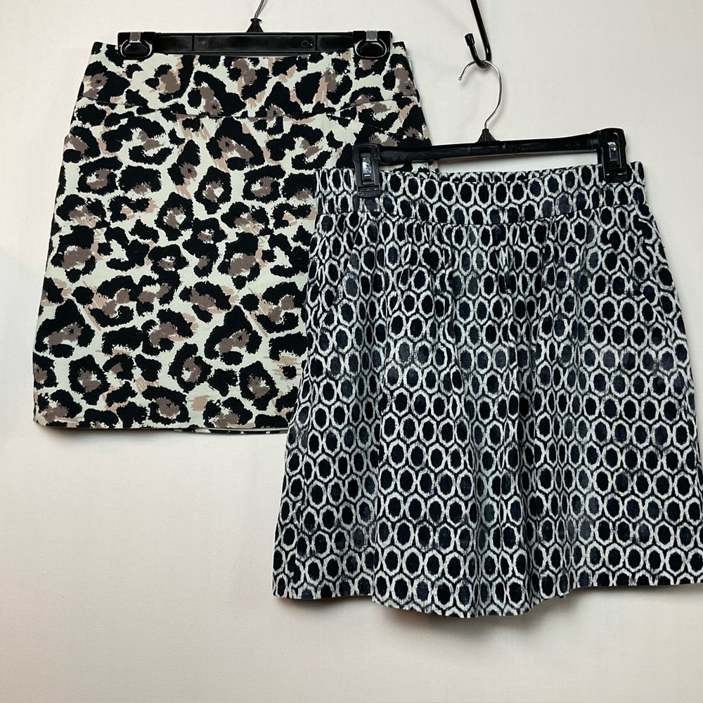 📦LOFT lot of 2 Leopard Print & Geometric Skirts Linen & Cotton blends *discShip